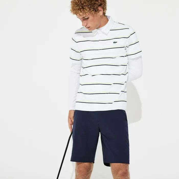SPORT Striped Breathable Jersey Golf Polo WhiteNavy BlueFlashy Yellow Mens Lacoste Polos Casaul