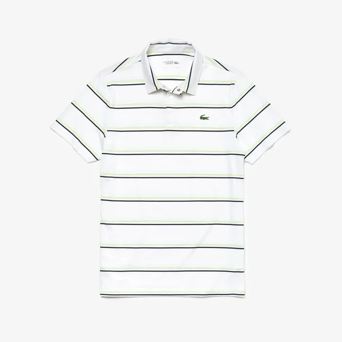 SPORT Striped Breathable Jersey Golf Polo WhiteNavy BlueFlashy Yellow Mens Lacoste Polos Casaul