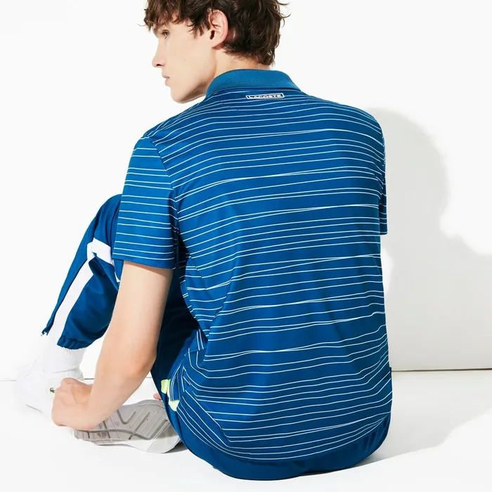 SPORT Striped Breathable Piqu Tennis Polo BlueWhite Mens Lacoste Polos Popular