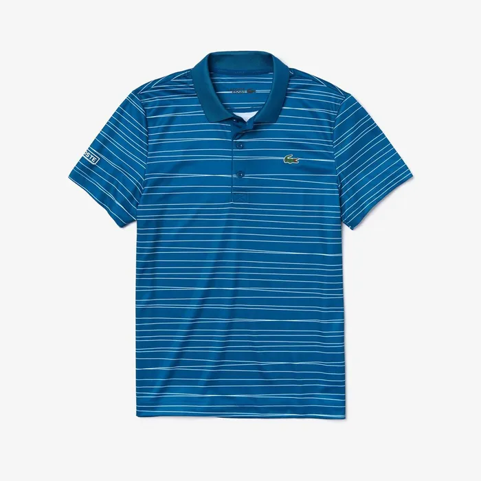 SPORT Striped Breathable Piqu Tennis Polo BlueWhite Mens Lacoste Polos Popular