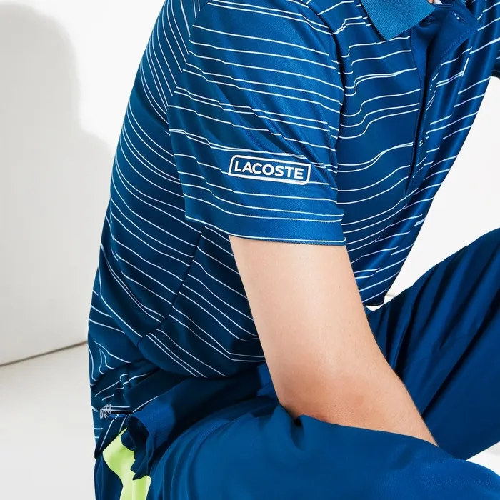 SPORT Striped Breathable Piqu Tennis Polo BlueWhite Mens Lacoste Polos Popular