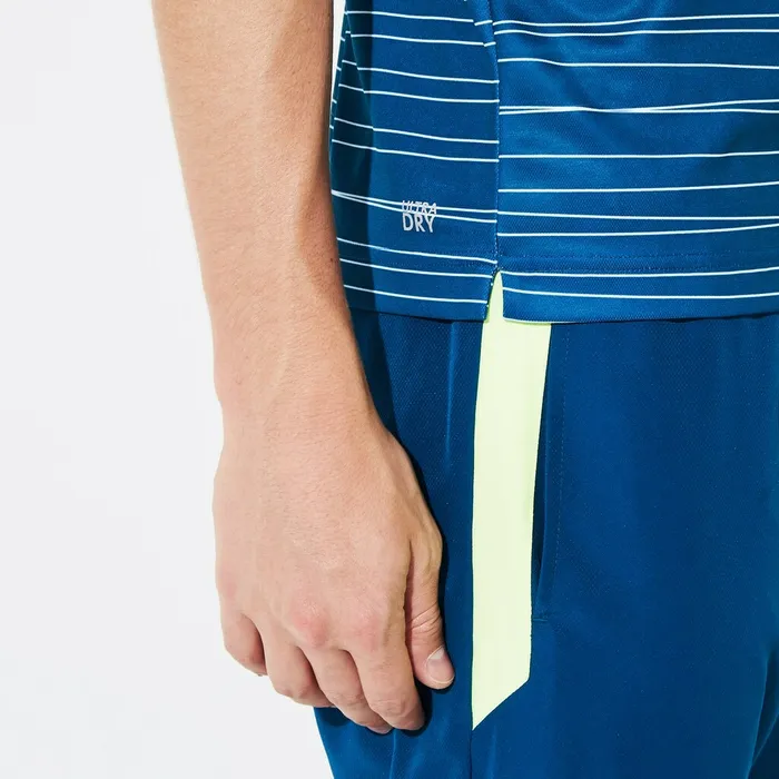 SPORT Striped Breathable Piqu Tennis Polo BlueWhite Mens Lacoste Polos Popular