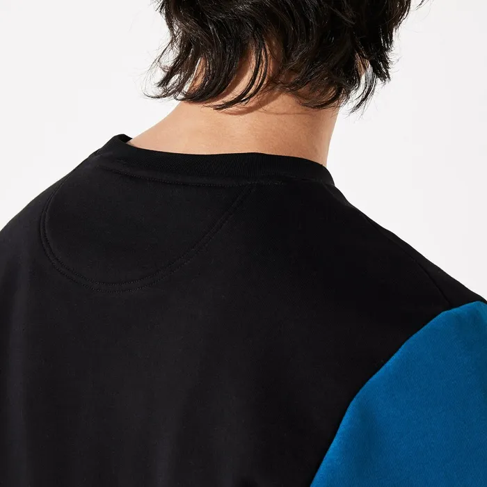 SPORT StripedSleeve Fleece Sweatshirt BlackBlueGrey ChineBlack Mens Lacoste Sweatshirts Cheap On Sale