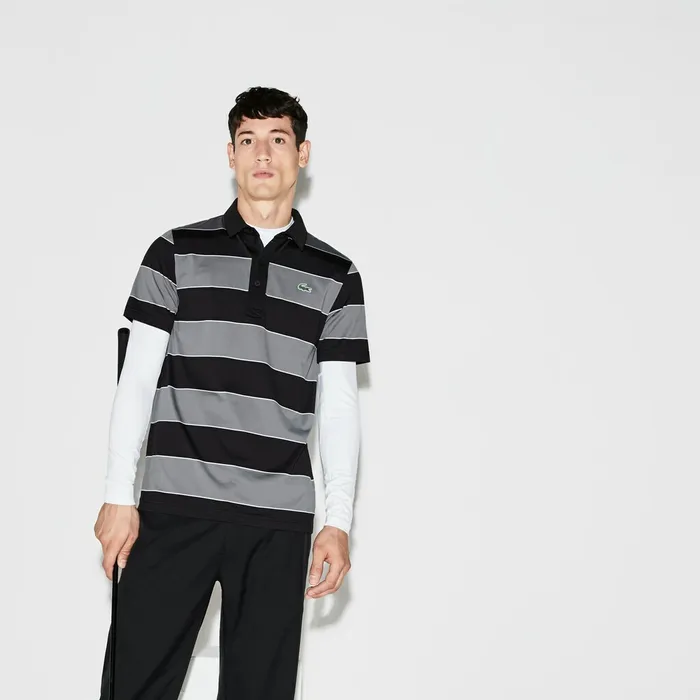 SPORT Striped Stretch Jersey Golf Polo BlackGreyWhite Mens Lacoste Polos Store SPORT Striped Stretch Jersey Golf Polo BlackGreyWhite Mens Lacoste Polos Store