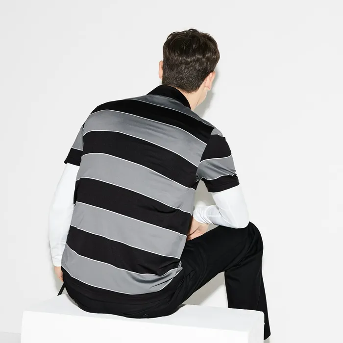 SPORT Striped Stretch Jersey Golf Polo BlackGreyWhite Mens Lacoste Polos Store