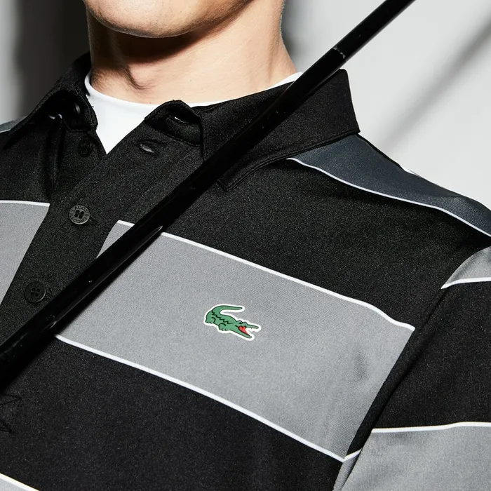 SPORT Striped Stretch Jersey Golf Polo BlackGreyWhite Mens Lacoste Polos Store