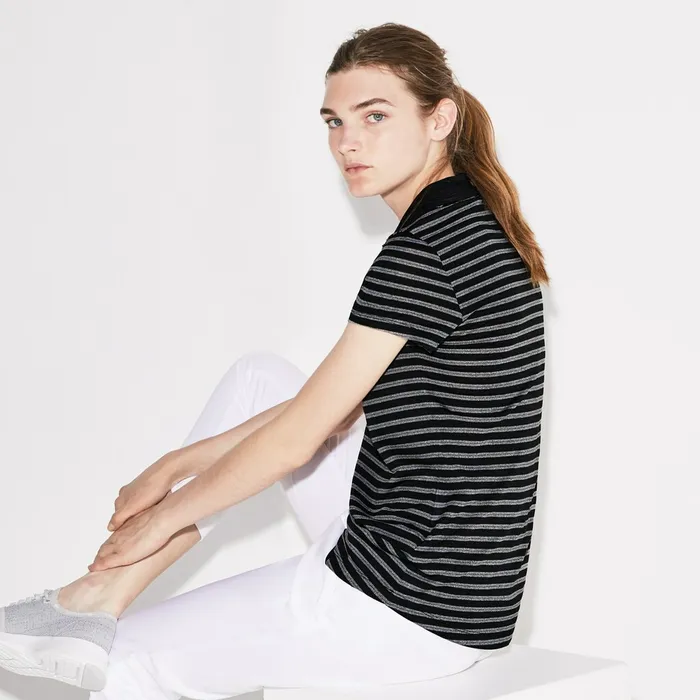 SPORT Striped Technical Jersey Golf Polo BlackWhite Womens Lacoste Polos Online Store SPORT Striped Technical Jersey Golf Polo BlackWhite Womens Lacoste Polos Online Store