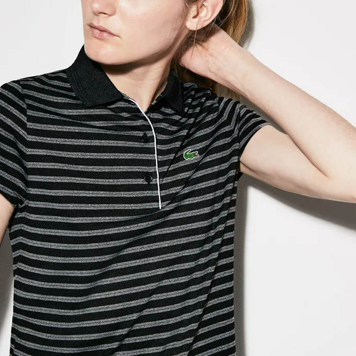 SPORT Striped Technical Jersey Golf Polo BlackWhite Womens Lacoste Polos Online Store