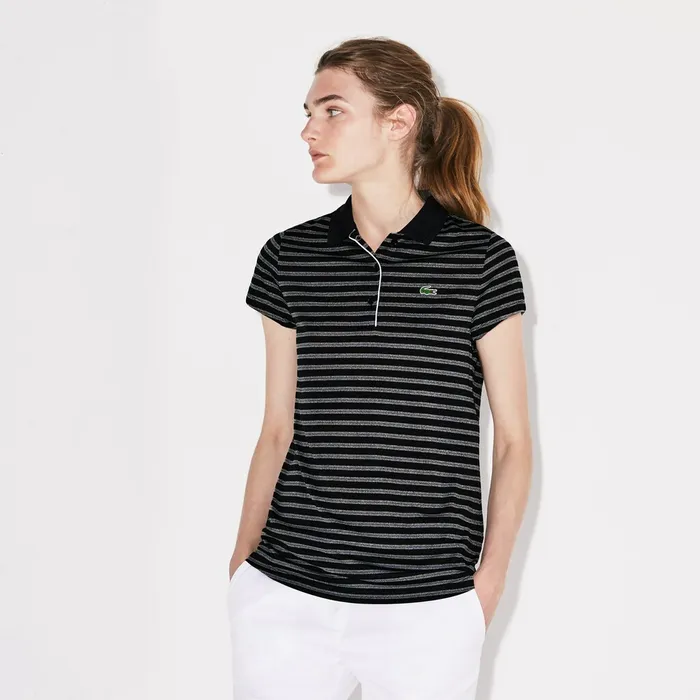 SPORT Striped Technical Jersey Golf Polo BlackWhite Womens Lacoste Polos Online Store