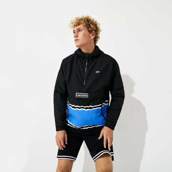 SPORT Striped WaterResistant Windbreaker BlackBlueWhite Mens Lacoste Jackets and Coats Online SPORT Striped WaterResistant Windbreaker BlackBlueWhite Mens Lacoste Jackets and Coats Online