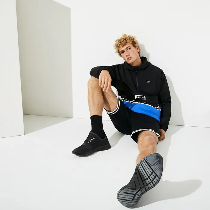 SPORT Striped WaterResistant Windbreaker BlackBlueWhite Mens Lacoste Jackets and Coats Online