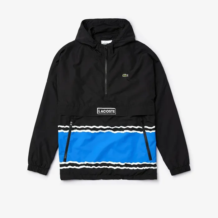 SPORT Striped WaterResistant Windbreaker BlackBlueWhite Mens Lacoste Jackets and Coats Online