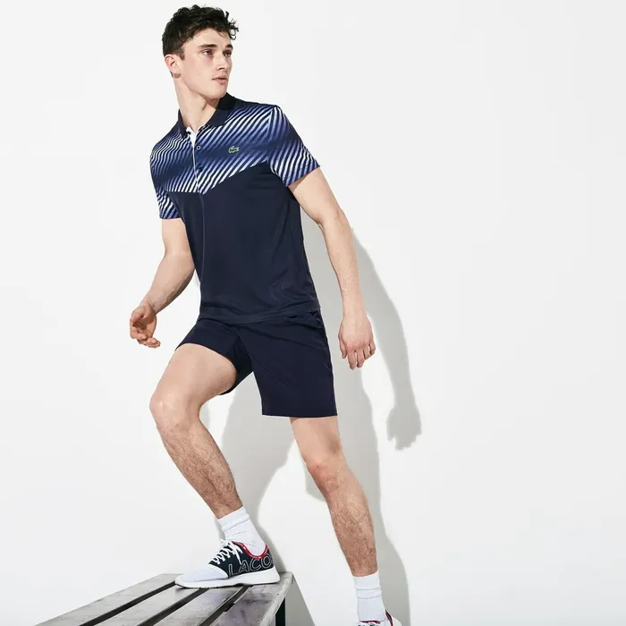 SPORT Technical Piqu Tennis Polo Navy BlueNavy BlueWhiteWhite Mens Lacoste Polos Outlet Factory