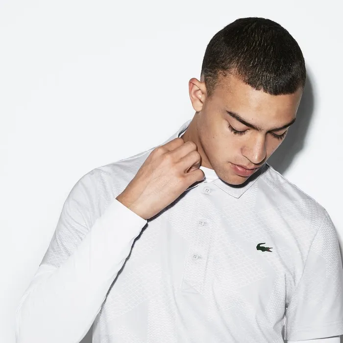 SPORT Technical Stretch Jersey Golf Polo Light GreyWhite Mens Lacoste Polos Online Outlet Store