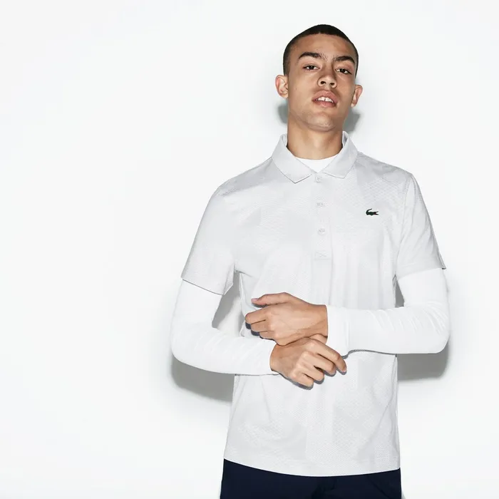 SPORT Technical Stretch Jersey Golf Polo Light GreyWhite Mens Lacoste Polos Online Outlet Store