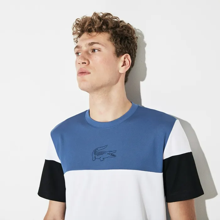 SPORT Technnical Piqu Tshirt BlueWhiteBlack Mens Lacoste TShirts For Sale
