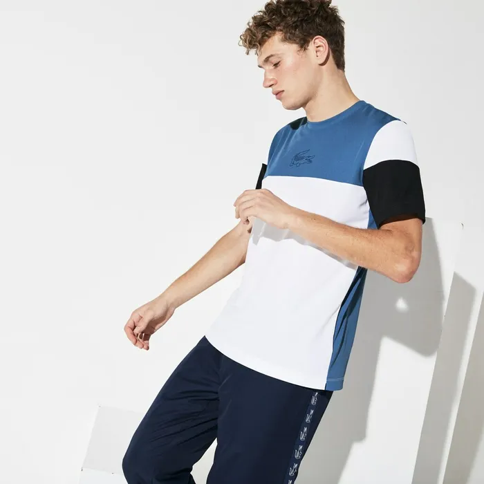 SPORT Technnical Piqu Tshirt BlueWhiteBlack Mens Lacoste TShirts For Sale