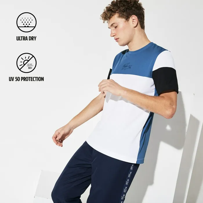 SPORT Technnical Piqu Tshirt BlueWhiteBlack Mens Lacoste TShirts For Sale