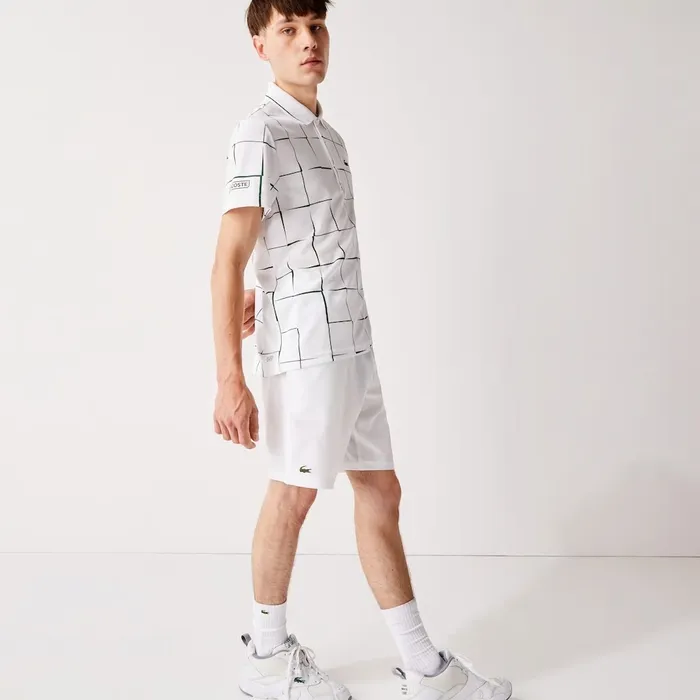 SPORT Tennis Stretch Shorts White Mens Lacoste Pants and Shorts Popular