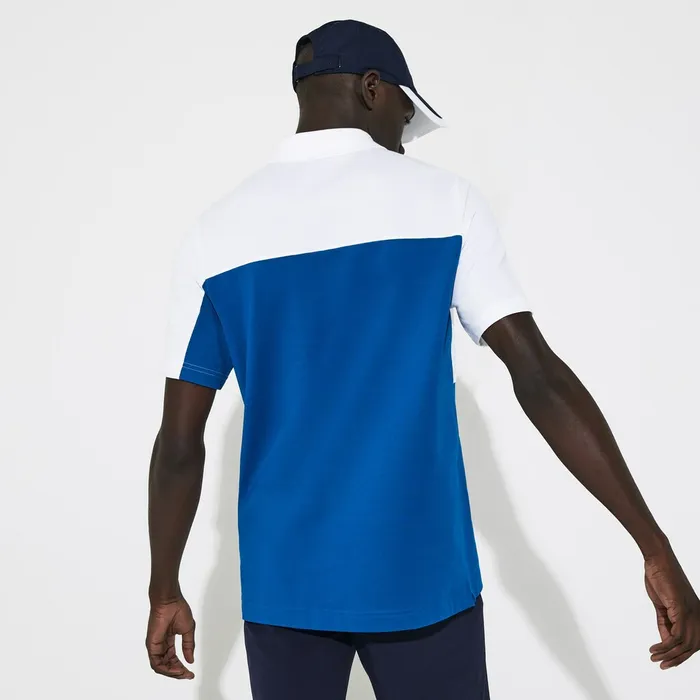 SPORT TwoTone Breathable Piqu Golf Polo Shirt BlueWhite Mens Lacoste Polos Online