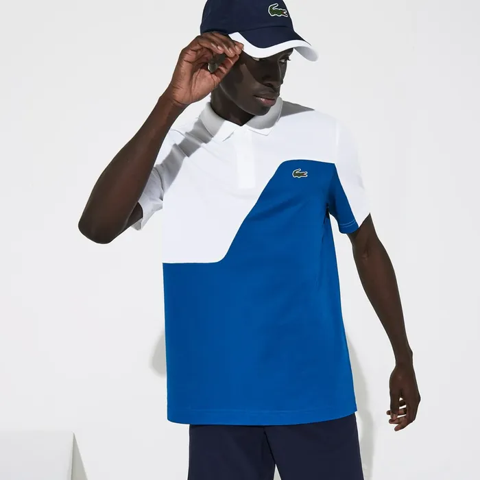 SPORT TwoTone Breathable Piqu Golf Polo Shirt BlueWhite Mens Lacoste Polos Online