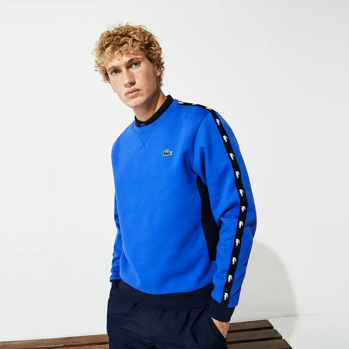 SPORT TwoTone Fleece Crew Neck Sweatshirt BlueNavy Blue Mens Lacoste Sweatshirts Popular