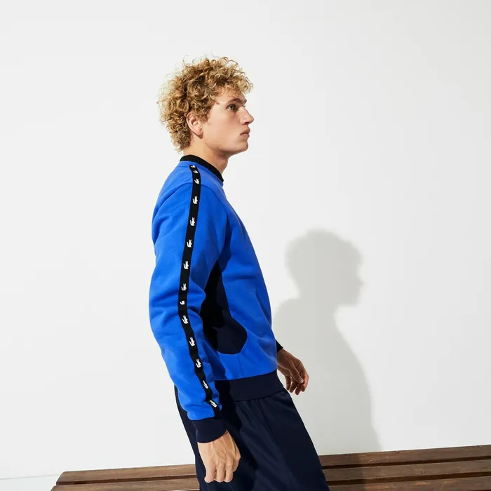 SPORT TwoTone Fleece Crew Neck Sweatshirt BlueNavy Blue Mens Lacoste Sweatshirts Popular