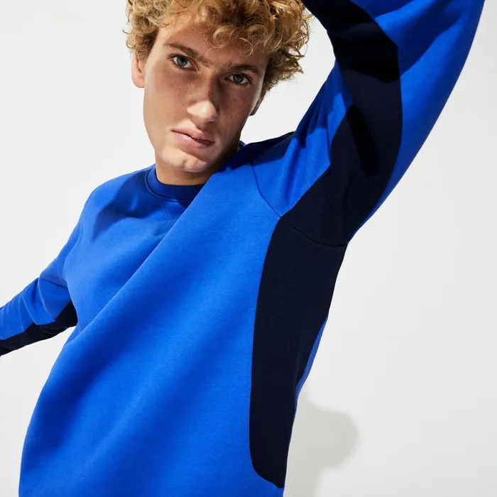 SPORT TwoTone Fleece Crew Neck Sweatshirt BlueNavy Blue Mens Lacoste Sweatshirts Popular