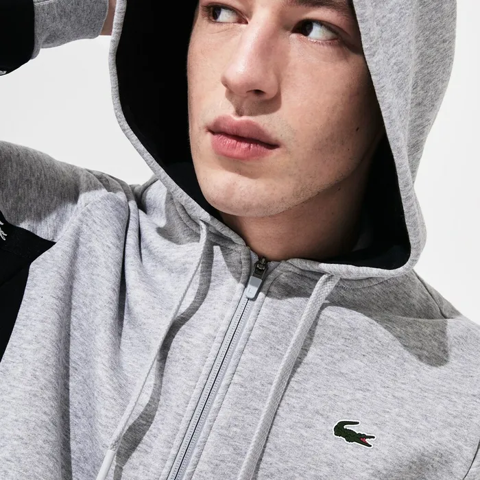 SPORT TwoTone Fleece Hoody Sweatshirt Grey ChineBlack Mens Lacoste Sweatshirts On Sale