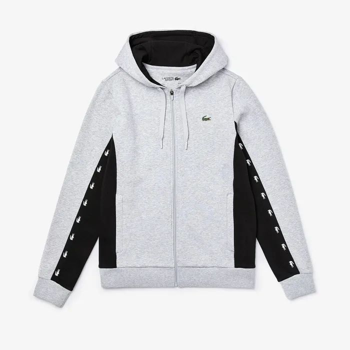 SPORT TwoTone Fleece Hoody Sweatshirt Grey ChineBlack Mens Lacoste Sweatshirts On Sale