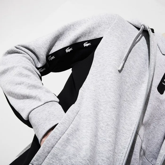 SPORT TwoTone Fleece Hoody Sweatshirt Grey ChineBlack Mens Lacoste Sweatshirts On Sale