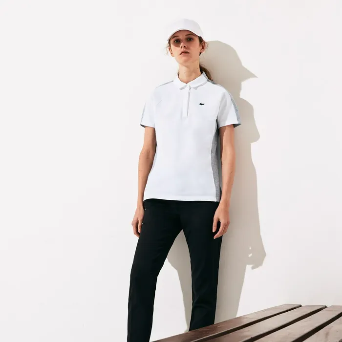 SPORT TwoTone Stretch Cotton Piqu Golf Polo Shirt WhiteGrey Chine Womens Lacoste Polos Cheap On Sale