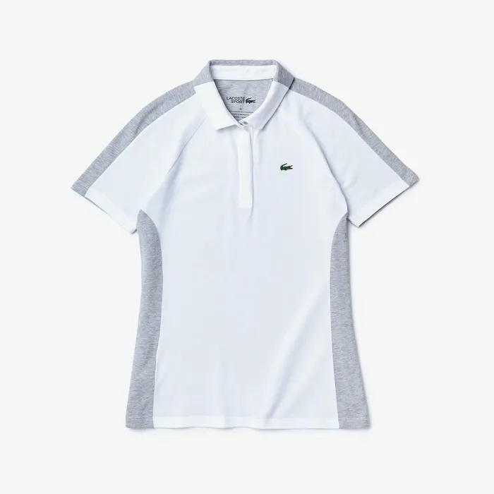 SPORT TwoTone Stretch Cotton Piqu Golf Polo Shirt WhiteGrey Chine Womens Lacoste Polos Cheap On Sale