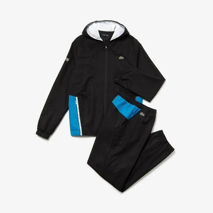 SPORT TwoTone Tennis Track Suit BlackBlueWhite Mens Lacoste Tracksuits Popular