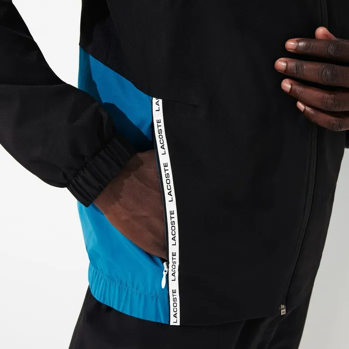 SPORT TwoTone Tennis Track Suit BlackBlueWhite Mens Lacoste Tracksuits Popular