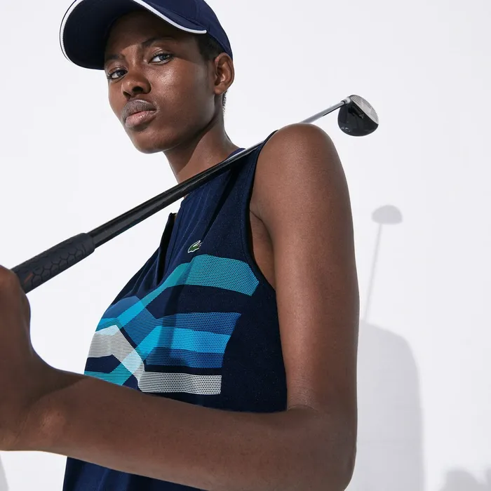 SPORT Ultra Dry Geometric Print Performance Polo Navy BlueTurquoiseBlueWhite Womens Lacoste Polos On Sale SPORT Ultra Dry Geometric Print Performance Polo Navy BlueTurquoiseBlueWhite Womens Lacoste Polos On Sale