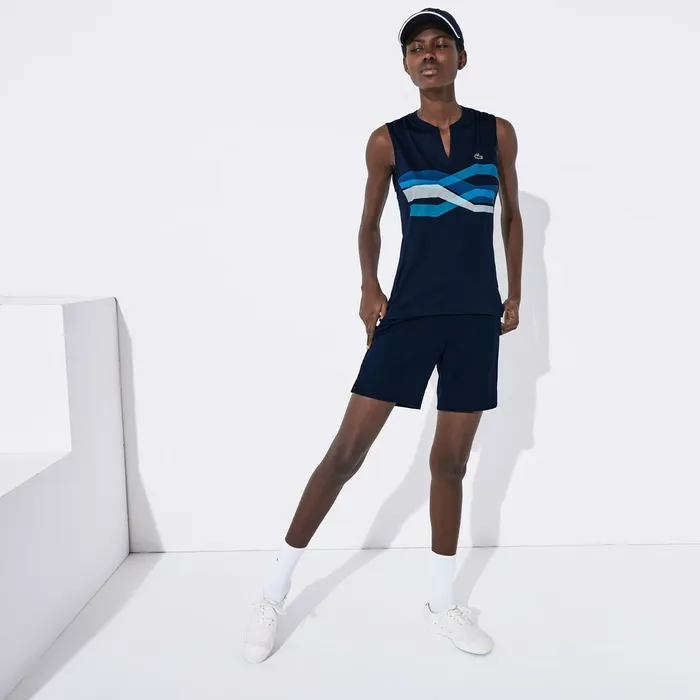 SPORT Ultra Dry Geometric Print Performance Polo Navy BlueTurquoiseBlueWhite Womens Lacoste Polos On Sale