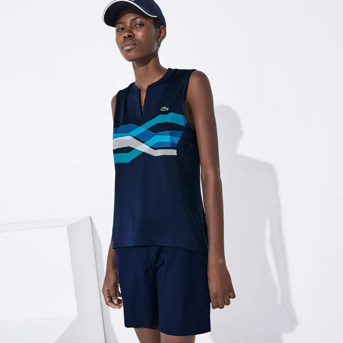 SPORT Ultra Dry Geometric Print Performance Polo Navy BlueTurquoiseBlueWhite Womens Lacoste Polos On Sale