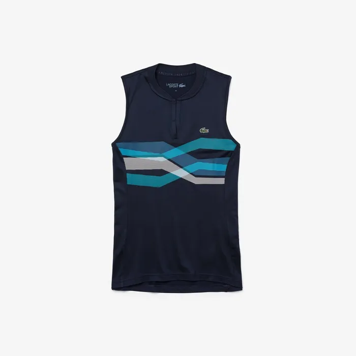 SPORT Ultra Dry Geometric Print Performance Polo Navy BlueTurquoiseBlueWhite Womens Lacoste Polos On Sale