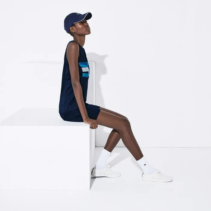 SPORT Ultra Dry Geometric Print Performance Polo Navy BlueTurquoiseBlueWhite Womens Lacoste Polos On Sale