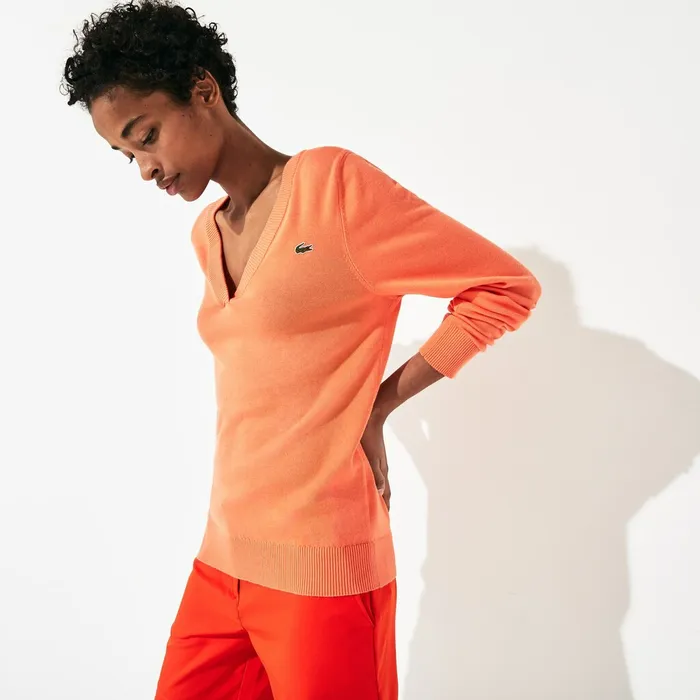 SPORT Vneck Sweater Orange Womens Lacoste Sweaters and Sweatshirts For Sale Online SPORT Vneck Sweater Orange Womens Lacoste Sweaters and Sweatshirts For Sale Online