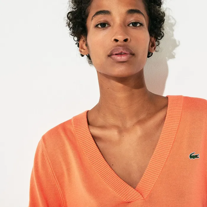 SPORT Vneck Sweater Orange Womens Lacoste Sweaters and Sweatshirts For Sale Online