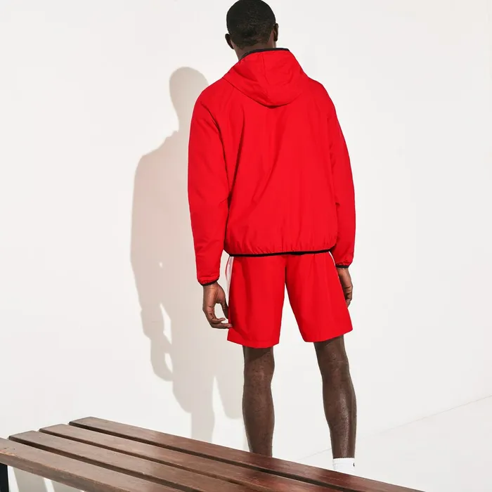 SPORT WaterResistant Foldable Hooded Zip Jacket RedBlack Mens Lacoste Jackets and Coats For Sale Online