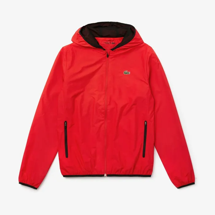SPORT WaterResistant Foldable Hooded Zip Jacket RedBlack Mens Lacoste Jackets and Coats For Sale Online