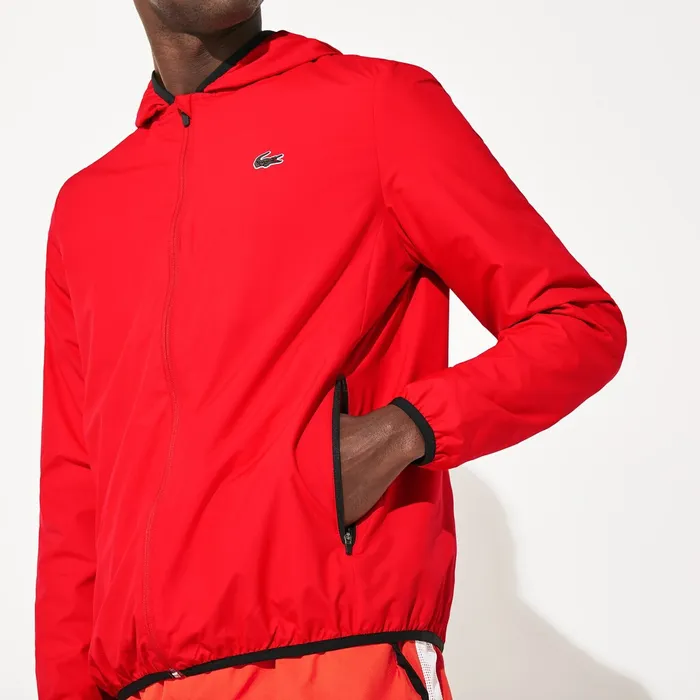 SPORT WaterResistant Foldable Hooded Zip Jacket RedBlack Mens Lacoste Jackets and Coats For Sale Online