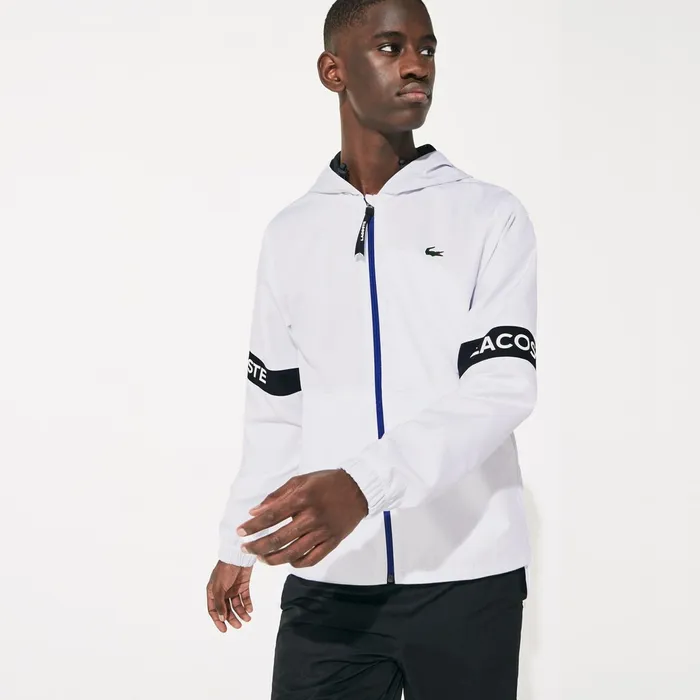 SPORT WaterResistant Hooded ZipUp Jacket WhiteBlackBlue Mens Lacoste Jackets and Coats Gift 4 You SPORT WaterResistant Hooded ZipUp Jacket WhiteBlackBlue Mens Lacoste Jackets and Coats Gift 4 You