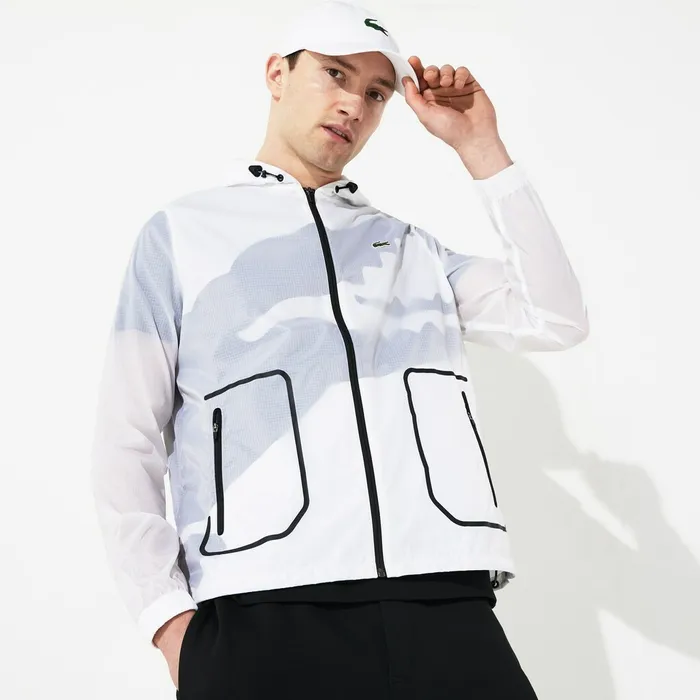 SPORT WaterResistant Windbreaker WhiteBlack Mens Lacoste Jackets and Coats Outlet Factory SPORT WaterResistant Windbreaker WhiteBlack Mens Lacoste Jackets and Coats Outlet Factory