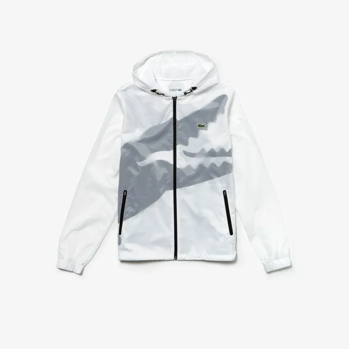 SPORT WaterResistant Windbreaker WhiteBlack Mens Lacoste Jackets and Coats Outlet Factory