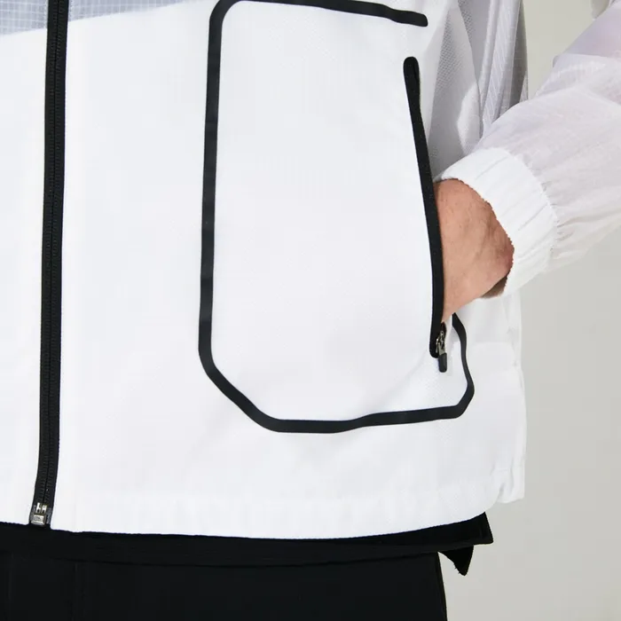 SPORT WaterResistant Windbreaker WhiteBlack Mens Lacoste Jackets and Coats Outlet Factory