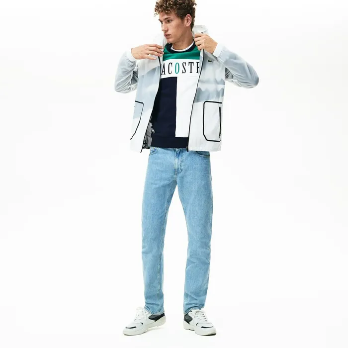 SPORT WaterResistant Windbreaker WhiteBlack Mens Lacoste Jackets and Coats Outlet Factory